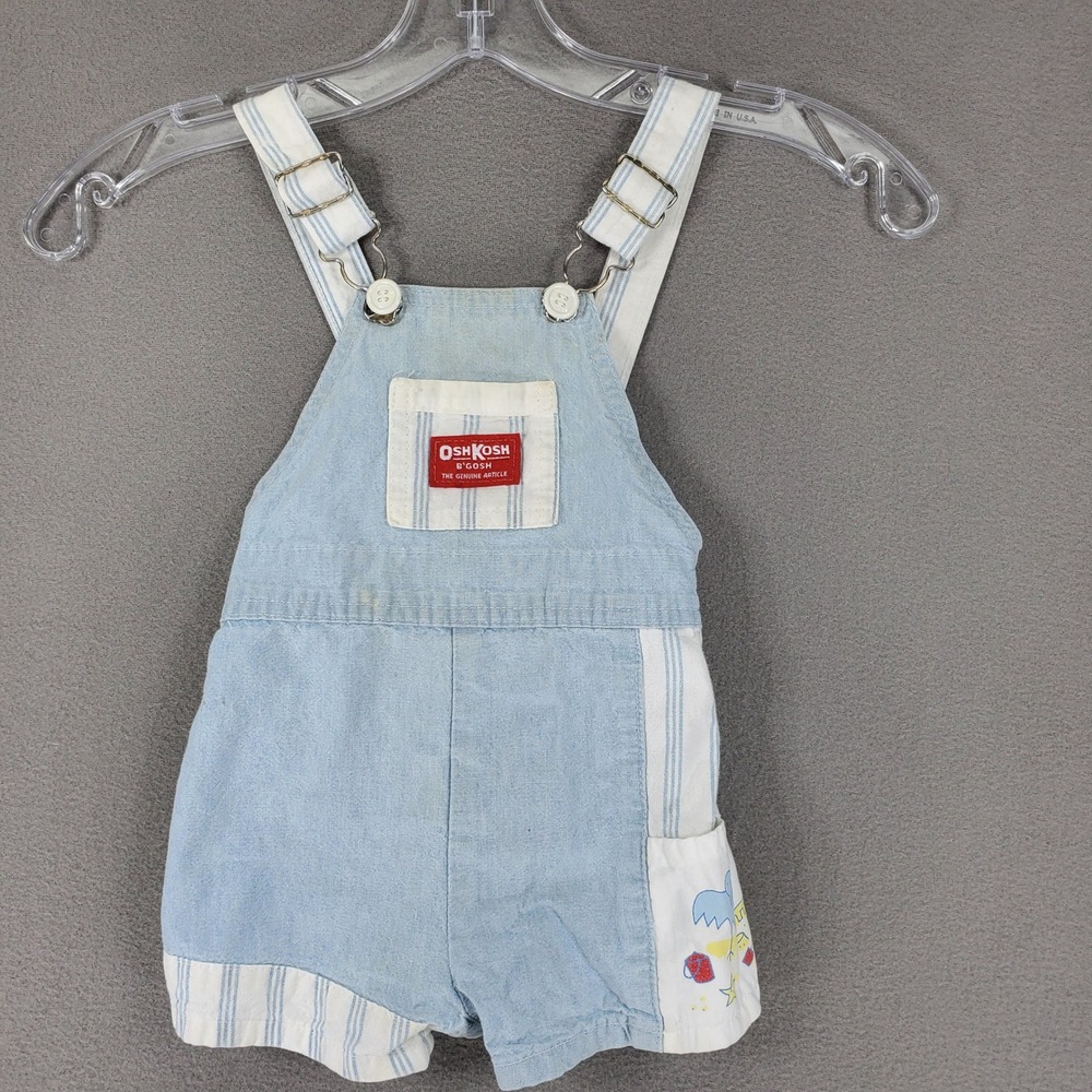 OshKosh B'gosh Shortalls Kids 18M Blue Vintage Made in USA Beach Graphic Striped